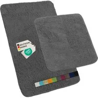 NYVI Badematte Badematten Set 2 teilig NYVISpa Lasalle Grau Badezimmerteppich Set, Höhe 20 mm, Polyester, Badematte 50x80cm + WC Vorleger ohne Ausschnitt, Rutschfest & Waschbar