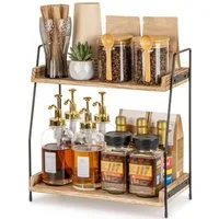 TUWENA Gewürzregal 2 Etage Gewürzregal, Kaffeeregal aus Holz, Küchenregal Arbeitsplatte