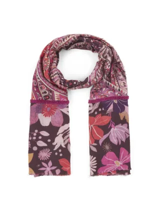 Premium Schal aus Wollmischung mit appliziertem Zierband und Paisleymuster lila - Gr. - one size