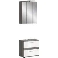 welltime Badmöbel-Set Lucca, bestehend aus: 1x Waschbeckenunterschrank & 1x Spiegelschrank, (Set, 2-St), inkl. Ausatzleuchte, Badkombination, Bad-Möbel, Badezimmer