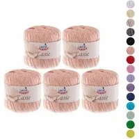 VLNIKA 5 x 50g Strickgarn Lasie Glitzereffekt Häkelgarn Sommergarn Häkelwolle, 750 m (Sparpaket (5 Knäuel je 50g), puderrosa
