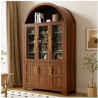 Merax Hochschrank mit 3 Glastüren, 3 geschlossenen Fächern & verstellbaren Einlegeböden (110 L x 40 B x 185 H cm, 1-St) Vitrinenschrank mit Bogen-Nische, Mehrzweckschrank, Wohnzimmerschrank