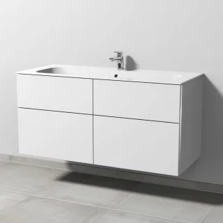 Sanipa 3way Keramik-Set Finion Keramik-Waschtisch und Unterbau mit 4 Auszügen, Weiß-Soft BR40243