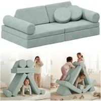 Bellabino Kindersofa Nile aus Schaumstoff Teilen, modulare Kindercouch aus Cord, Türkis, mit Armlehnen, faltbare Kinderspielcouch, abnehmbar, waschbar, 160x52x75cm