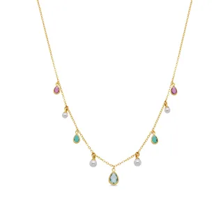 Luxenter-Halskette aus Metalllegierung und weißer Perle, abgeschlossen mit 18-karat-Roségold – Cainhtsi