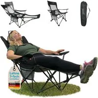 Skandika Campingstuhl Toras mit Fußablage, Faltbarer Liegestuhl, Klappsessel, Gartenstuhl (Max. Benutzergewicht 120 kg, Gewicht 4,3 kg), Liegefunktion, verstellbare Rückenlehne, Getränkehalter, Kopfkissen