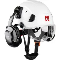 Mustbau Schutzhelm EN397, Arbeitshelm Mit Ohrschutz und Schutzbrille Set, ABS, 53- 63cm verstellbar