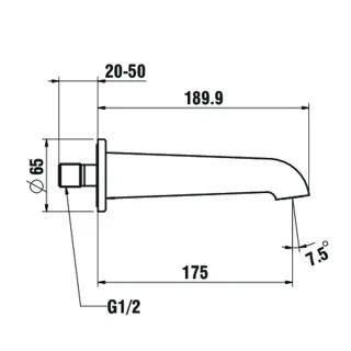 LAUFEN Wanneneinlauf PURE wandmontiert Festauslauf Ausladung 175 mm PVD Edelstahl-Optik gebürstet HF901771423000