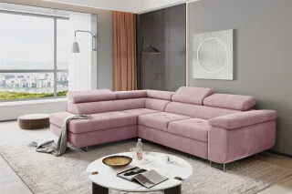 Ecksofa Sofa JADE Stoff Soro Rosa mit Schlaffunktion Ottomane Links