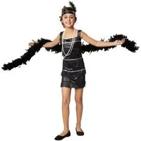 dressforfun Kostüm Musikerin/Tänzerin, in schwarz, Konfektionsgröße 140 (9-10 Jahre), Kostüm im typischen Look der 20er Jahre, Kurzes schwarzes Trägerkleid