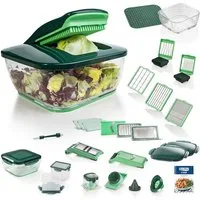 Genius Gemüseschneider Nicer Dicer Chef 34 Teile, Glasschüssel 2.8l, 13 Einsätzen, Würfel, Stifte, Streifen, Scheiben