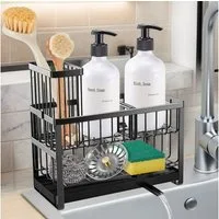 BlingBin Küchenorganizer-Set Spülbecken-Organizer Schwammhalter mit Automatischer Entwässerung, (360° Drehbar Abflussrohr, 1-tlg., Produktabmessungen: 23,5 × 21,3 × 10,5 cm), Abnehmbare Organizer mit Kunststoff Ablaufauslass für Bürsten