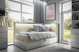 Boxspringbett Gästebett Kinderbett FABIAN Nr.3 100x200cm Weiss-Beige Seite Re...