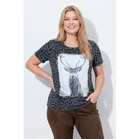 Ulla Popken T-Shirt T-Shirt Leomuster Hirsch Classic Rundhals Halbarm