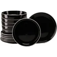 CreaTable Tafelservice Teller Set, Nordic Gourmet, Service 12-tlg. (12-tlg), 6 Personen, Steinzeug, Minimalistisches Design, Glänzende Glasur, Nordische Ästhetik