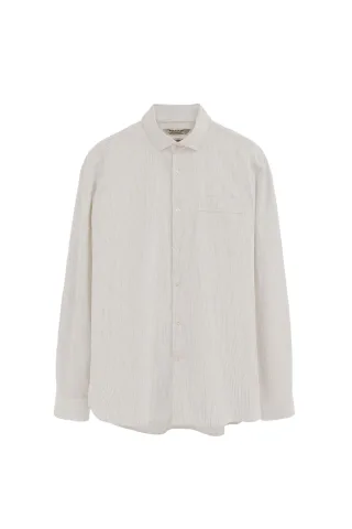 Gestreiftes Hemd Cotolino beige im Regular Fit mit Polo Club Stickerei