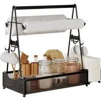 HEYHIPPO Besteckkorb Outdoor Camping Grill Handkorb, Gewürzregal,Grillbesteckhalter, (Picknick Tragbares wasserdichtes Lagerregal Haken Tissue Tray, Gewürzflaschen-Aufbewahrungskorb 38 x 17,5 x 39 cm schwarz), Papierhandtuch-Aufbewahrungsregal, Küche