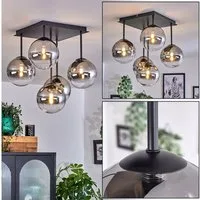 hofstein Deckenleuchte Deckenlampe aus Metall/Glas in Schwarz/Rauchfarben/Klar, ohne Leuchtmittel, Leuchte im Retro-Design aus Glas, 5 x G9 LED, ohne Leuchtmittel