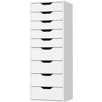 Homfa Kommode Schubladenschrank, Hochkommode, mit 9 Schubladen, schmal, weiß, 45x40x124cm