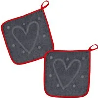 Kracht Topflappen 100% Liebe, (Set, 2-tlg., Set), 2er Set Topflappen, Baumwoll Frottier, ca. 22x22 cm