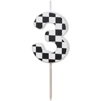 partydeco Geburtstagskerze, Geburtstagskerze Zahl 3 mit Karomuster 5,5cm Schwarz / Weiß