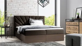 Boxspringbett Bett DAIMON 200x200cm Dunkel Eiche Stoff Braun inkl. Bettkasten