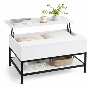 Relaxdays Couchtisch, Weiß, Holzwerkstoff, Metall, 86.5x58x90 cm, Wohnzimmer, Wohnzimmertische, Couchtische