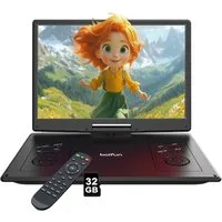 Boifun 15,7" Tragbarer DVD Player mit 14,1 Zoll HD Schwenkbaren Bildschirm Portabler DVD-Player (1366*768 resolution, unterstützt alle Regionen, mehrere Regionen, mehrere Disc-Formate, 32 GB Festplatte, Unterstützt FM-Transmitter, Sync-TV, USB, TF-Ka