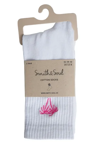 Smith&Soul - Socks Palm Embroidery neon pink - Gr. - 36.5