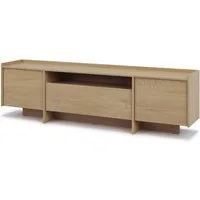 Beautysofa TV-Schrank JUNI 197 cm Japandi TV-Board mit 3 Türen (Push-to-Open, Offenes Fach, Sideboard Modern für Wohnzimmer) Eiche Cremona & Baltic Storm
