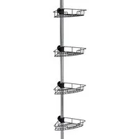 JEOBEST Teleskopregal Duschablage ohne Bohren Teleskop Duschregal, Höhenverstellbar 75-300cm, Metall Eckregal Badregal mit 4 Duschkörben, Edelstahl