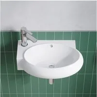 AQUALAVOS Waschbecken Keramik Waschbecken weiß eckig-oval 44x29cm mit Überlauf Hahnloch, Einfache Montage platzsparend Ideal für Gäste-WC & Kleinbäder