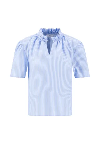 FYNCH-HATTON - BLOUSE 1/2 FRILLS STRIPE cornflower blue - Gr. - 44