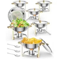 GarveeMore Speisenwärmer 5L runde Edelstahl-Chafing-Dishes und Warmhaltebehälter, (6-tlg), mit Deckel,Deckelhalter,Löffel,Pinzette für Catering,Partys,Abendessen