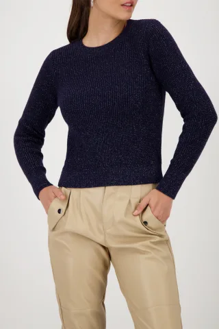 monari - Basic-Strickpullover mit Lurex night sky - Gr. - 44
