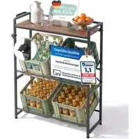 Blumtal Flaschenregal Getränkekistenregal mit Ablage Holzoptik, Kistenregal Metall/Getränkeregal + integriertem Flaschenöffner & Haken