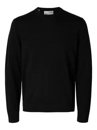 SELECTED MEN - SLMTRAY LS KNIT REG MERINO CREW NOOS Black - Gr. - XL