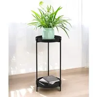 DanDiBo Blumenhocker Metall Schwarz Rund 2 Etagen 52 cm 96583 Beistelltisch Blumenhocker, Pflanzenständer Design Blumenhocker Modern Pflanzenhocker