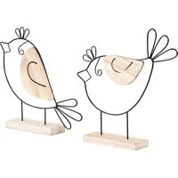 Levandeo® Dekoobjekt, 2er Set Deko Aufsteller Vogel Metall Holz Schwarz Natur Draht Deko