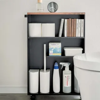 Yamazaki Toilettenpapier-Aufbewahrung mobil 13x68x47,5cm Metall schwarz. Diskrete Aufbewahrung für Rollen und Badutensilien im schmalen Design.