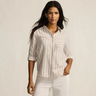 Leinenmix-Hemdbluse für Damen, Damen, size: regular, Pink, Baumwolle/Leinen/Baumwoll-Mischung, by Lands' End