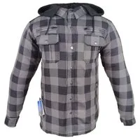 Alpha Speeds Motorradjacke Flanell-Holzfäller Motorrad KEV ARAMID Lumber Biker Hemd PRO Grau (Wasserdicht & Winddicht & Atmungsaktiv + wasserdichte Reißverschlüsse) mit abnehmbare Kapuze & Innenjacke, All Season, inklusive Protektoren