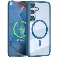 EAZY CASE Handyhülle Transparente Hülle MagSafe Samsung Galaxy S24 FE 6,7 Zoll, Silikon Handyhülle, Schutzhülle mit Kameraschutz, Etui magnetisch Blau