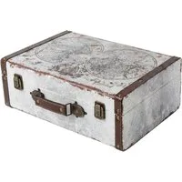 HMF Aufbewahrungsbox Vintage Koffer Holz, Aufbewahrungsbox mit Deckel und Ledergriff als, Geschenkidee für Hochzeit oder Geburtstag, Weltkarte, 38 x 26 x 13 cm