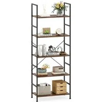 COSTWAY Bücherregal, 160 cm Standregal mit 5 Ebenen, Metallrahmen Holz