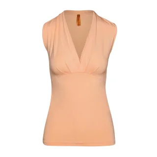 Apricotfarbenes ärmelloses Top mit Faux Wrap