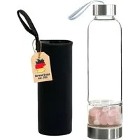 Intirilife Trinkflasche, Trinkflasche Wasserflasche - Heilsteinen, Tasche - Rosenquarz