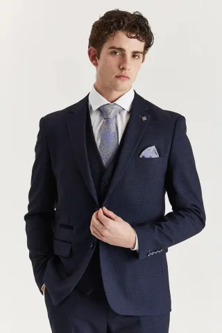 Marineblauer Anzugsblazer mit Prince-of-Wales-Muster für Herren
