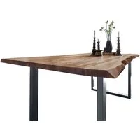 SAM® Baumkantentisch Neapel, massives Akazienholz, Baumkante, Metallgestell U-Form, bis 3 Meter