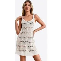 Imily Bela Strandkleid Damen Häkelstrick Beach Bikini Cover-Up Strandüberwurf Casual (Packung, 1-tlg., 1per-Pack) Lochmuster gehäkelt in Unifarbe